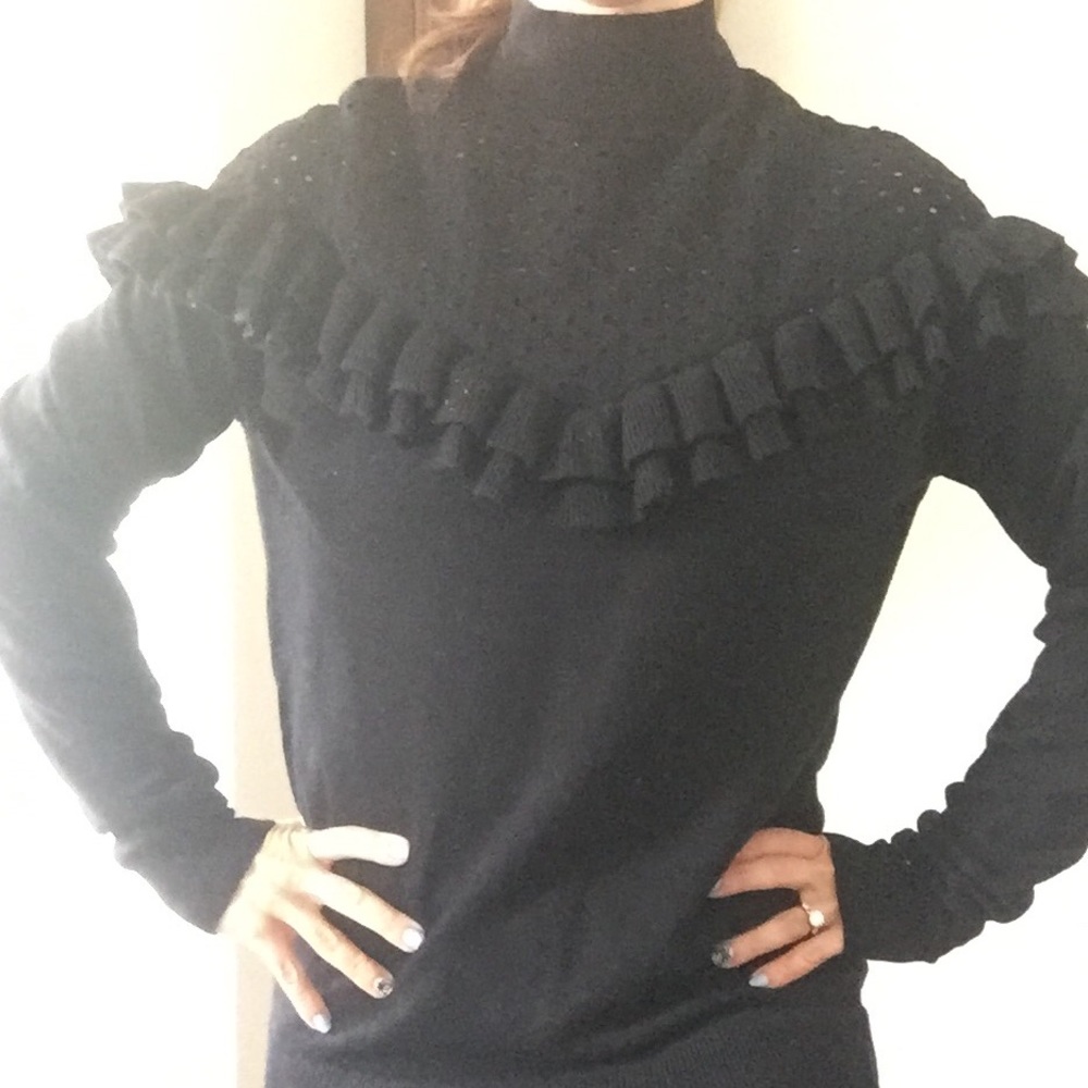 H&M Women’s mock turtle neck ruffle black sweater